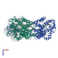 PDB entry 7qxq coloured by chain, top view.