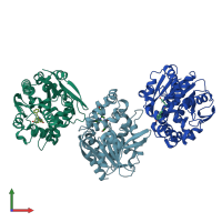 PDB entry 7qxr coloured by chain, front view.