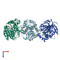 PDB entry 7qxr coloured by chain, top view.