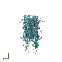 PDB entry 7qyd coloured by chain, side view.