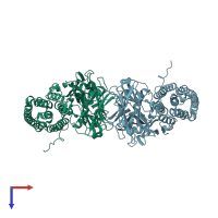 PDB entry 7qyd coloured by chain, top view.