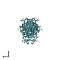 PDB entry 7qyn coloured by chain, side view.
