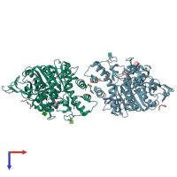 PDB entry 7qyn coloured by chain, top view.