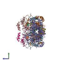 PDB entry 7qzr coloured by chain, side view.