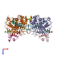 PDB entry 7qzr coloured by chain, top view.