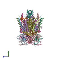 PDB entry 7r0w coloured by chain, side view.