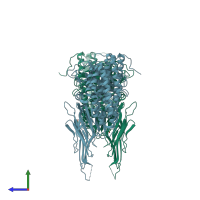 PDB entry 7r1e coloured by chain, side view.