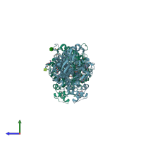 PDB entry 7r2f coloured by chain, side view.
