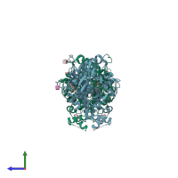 PDB entry 7r3c coloured by chain, side view.