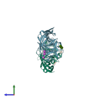 PDB entry 7r55 coloured by chain, side view.