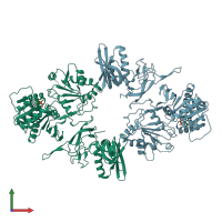 PDB entry 7r7j coloured by chain, front view.
