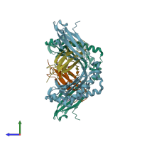 PDB entry 7r7x coloured by chain, side view.