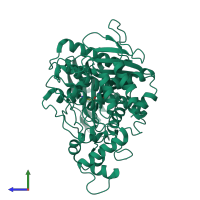 PDB entry 7rb5 coloured by chain, side view.