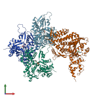 PDB entry 7rb8 coloured by chain, front view.
