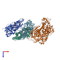 PDB entry 7rb8 coloured by chain, top view.