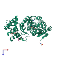 PDB 7rc3 coloured by chain and viewed from the top.