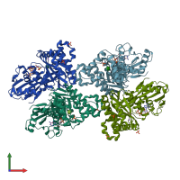 PDB entry 7rcl coloured by chain, front view.