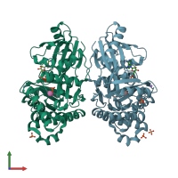 PDB entry 7rcm coloured by chain, front view.