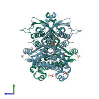 PDB entry 7rcm coloured by chain, side view.