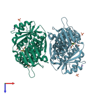 PDB entry 7rcm coloured by chain, top view.