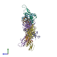 PDB entry 7rco coloured by chain, side view.