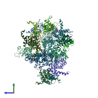 PDB entry 7rdb coloured by chain, side view.