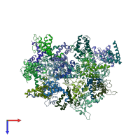 PDB entry 7rdb coloured by chain, top view.