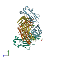 PDB entry 7rdl coloured by chain, side view.