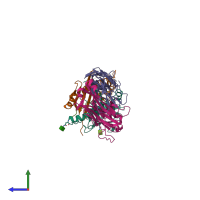 PDB entry 7rdv coloured by chain, side view.