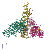 PDB entry 7rdy coloured by chain, top view.