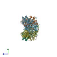 PDB entry 7req coloured by chain, side view.