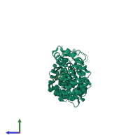 PDB entry 7rg6 coloured by chain, side view.