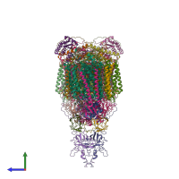 PDB entry 7rh5 coloured by chain, side view.