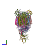 PDB entry 7rh6 coloured by chain, side view.