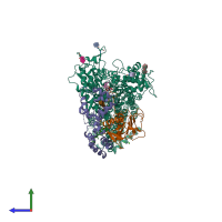 PDB entry 7rhq coloured by chain, side view.