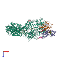PDB entry 7rhq coloured by chain, top view.
