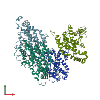 PDB entry 7rj1 coloured by chain, front view.