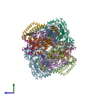 PDB entry 7rja coloured by chain, side view.