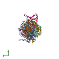 PDB entry 7rjb coloured by chain, side view.