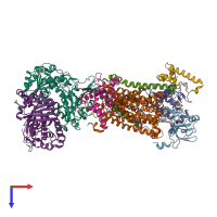 PDB entry 7rjb coloured by chain, top view.