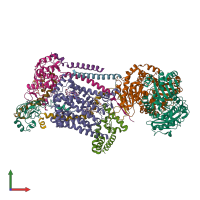 PDB entry 7rjd coloured by chain, front view.