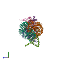 PDB entry 7rjd coloured by chain, side view.