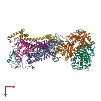 PDB entry 7rjd coloured by chain, top view.