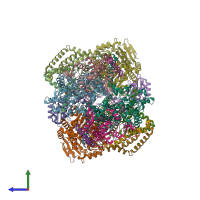 PDB entry 7rje coloured by chain, side view.