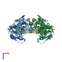 PDB entry 7rk0 coloured by chain, top view.