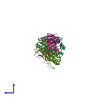PDB entry 7rk7 coloured by chain, side view.