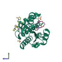 PDB entry 7rkp coloured by chain, side view.