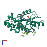 PDB entry 7rkp coloured by chain, top view.