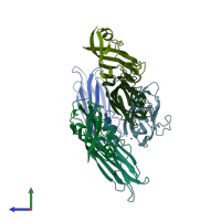 PDB entry 7rlm coloured by chain, side view.