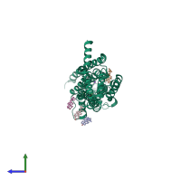 PDB entry 7rm5 coloured by chain, side view.